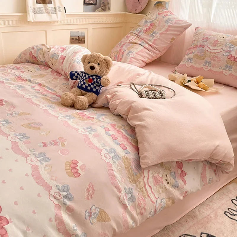 طقم لحاف قطني بتصميم كرتوني مريح من DecorBites™ للكبار