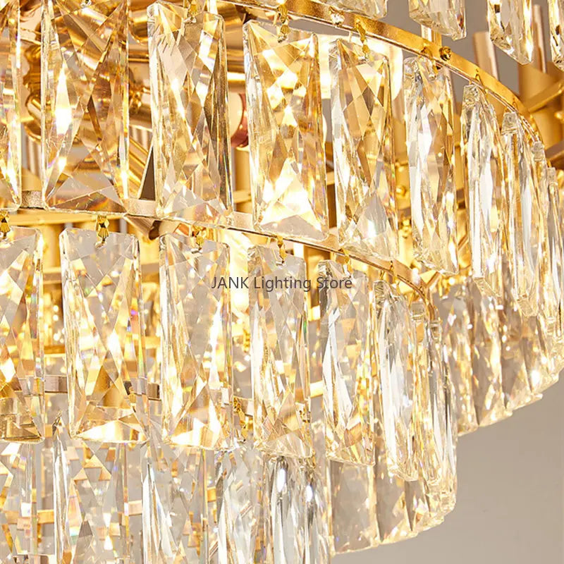 مصباح تعليق LED من DecorBites™ ذهبي كريستالي: مصباح تعليق فاخر عصري لغرفة المعيشة والمطعم