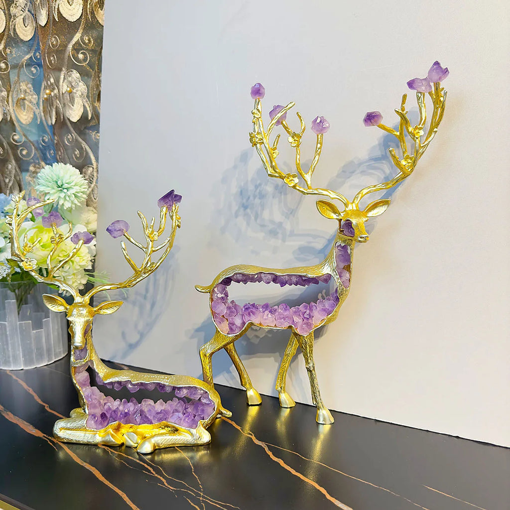 DecorBites™ Amethyst Deer Statue | Simulated Crystal Animal Sculpture for Home Décor