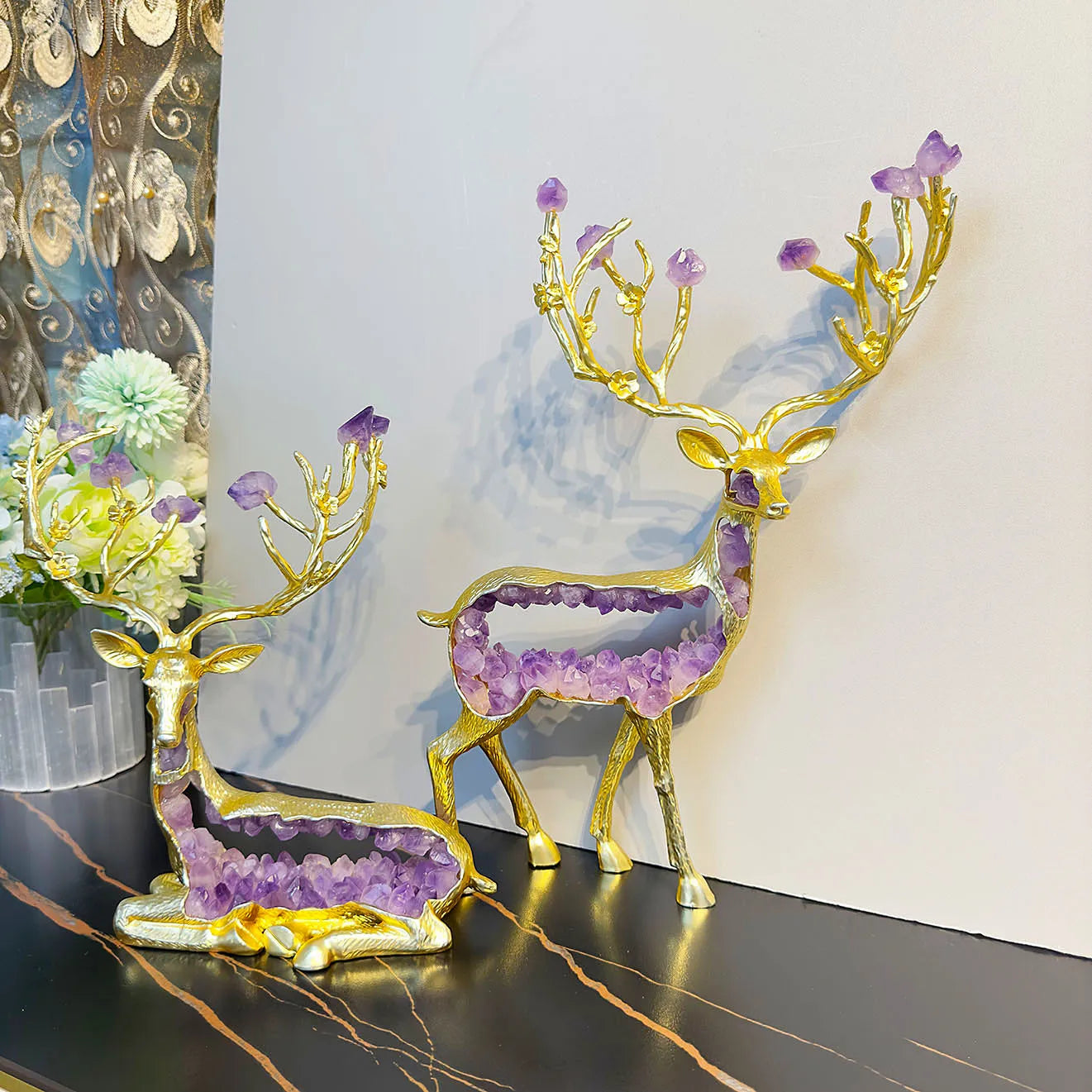 DecorBites™ Amethyst Deer Statue | Simulated Crystal Animal Sculpture for Home Décor