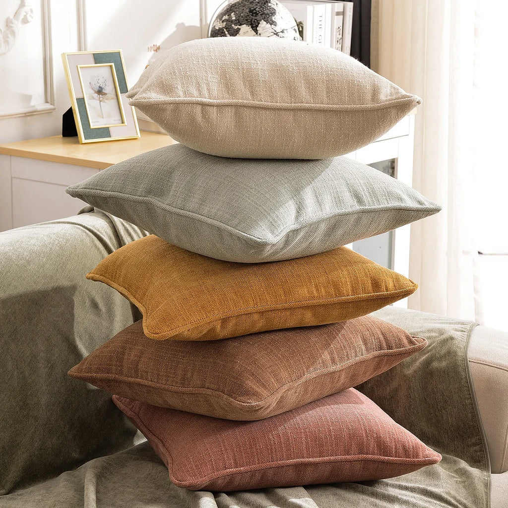 DecorBites™ Cotton Linen Peach Orange Grey Ivory Pillow Cover for Living Room Eco-friendly