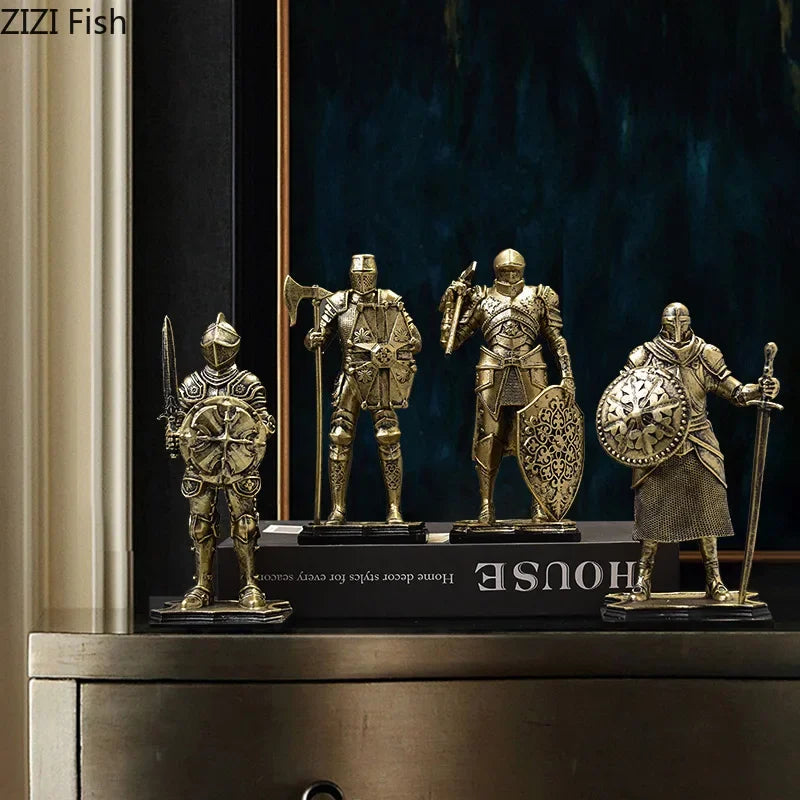 Décoration de statue de chevalier lourdement blindé en résine DecorBites™ pour bureau et esthétique de pièce
