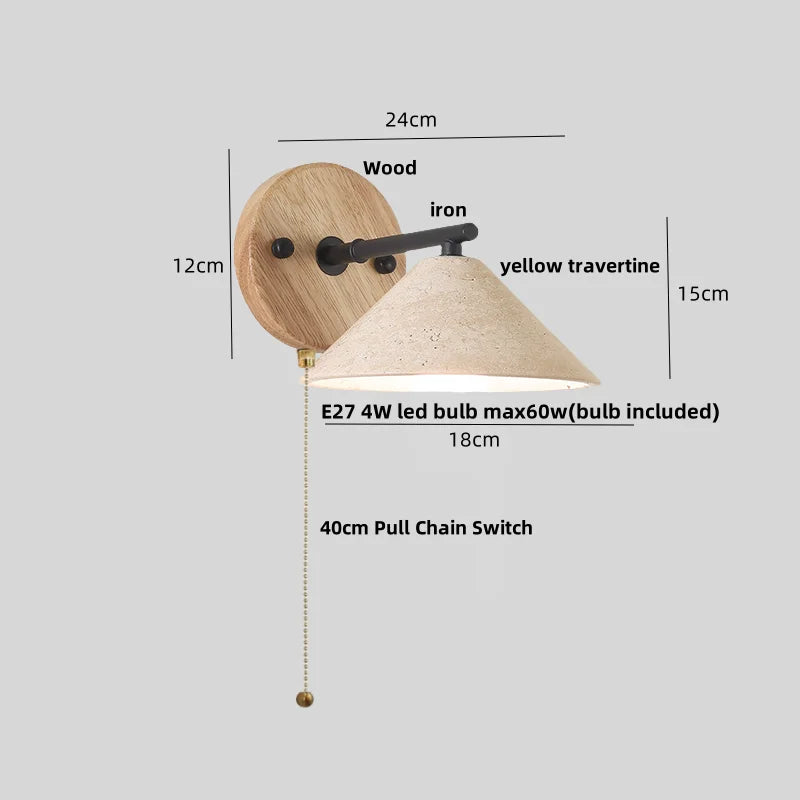 DecorBites™ Canopy LED Wall Light Yellow Travertine Modern Iron Bedside Lamp