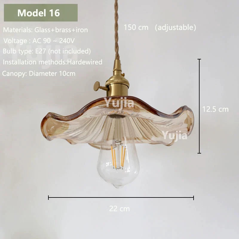 Vintage Amber Glass Pendant Light With Brass Detail