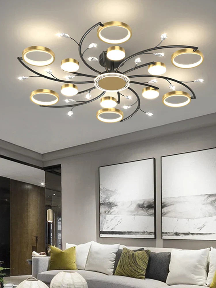 ثريا ليد ألمنيوم ذهبية من DecorBites™ مع كريستال K9، مصابيح معلقة فاخرة لديكور المنزل