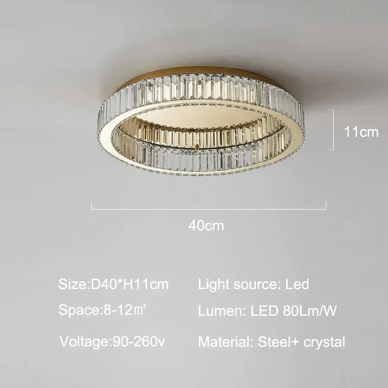 DecorBites™ Gold Crystal Ceiling Light Ring LED - إضاءة منزلية داخلية فاخرة حديثة