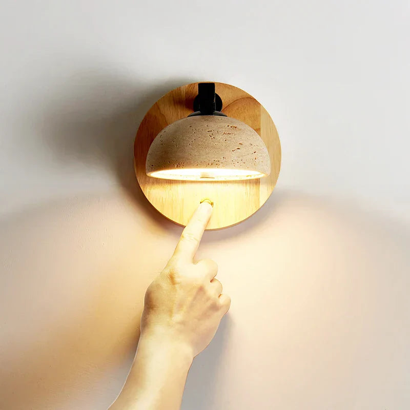 DecorBites™ Black Iron LED Wall Light Fixture Coffee Nordic Modern Natural Wood Bedside Lamp