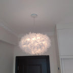 White Feather Pendant Light With Metal Frame
