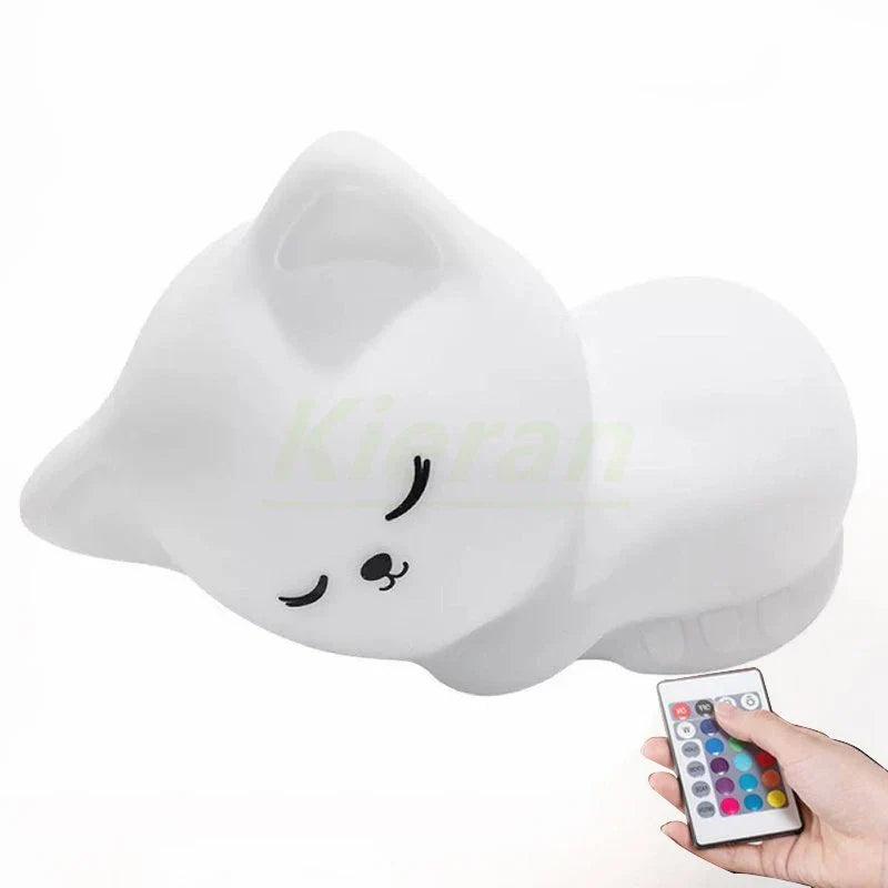 DecorBites™ Cat LED Night Light - USB Rechargeable, Seven Colors, Soft Silicone