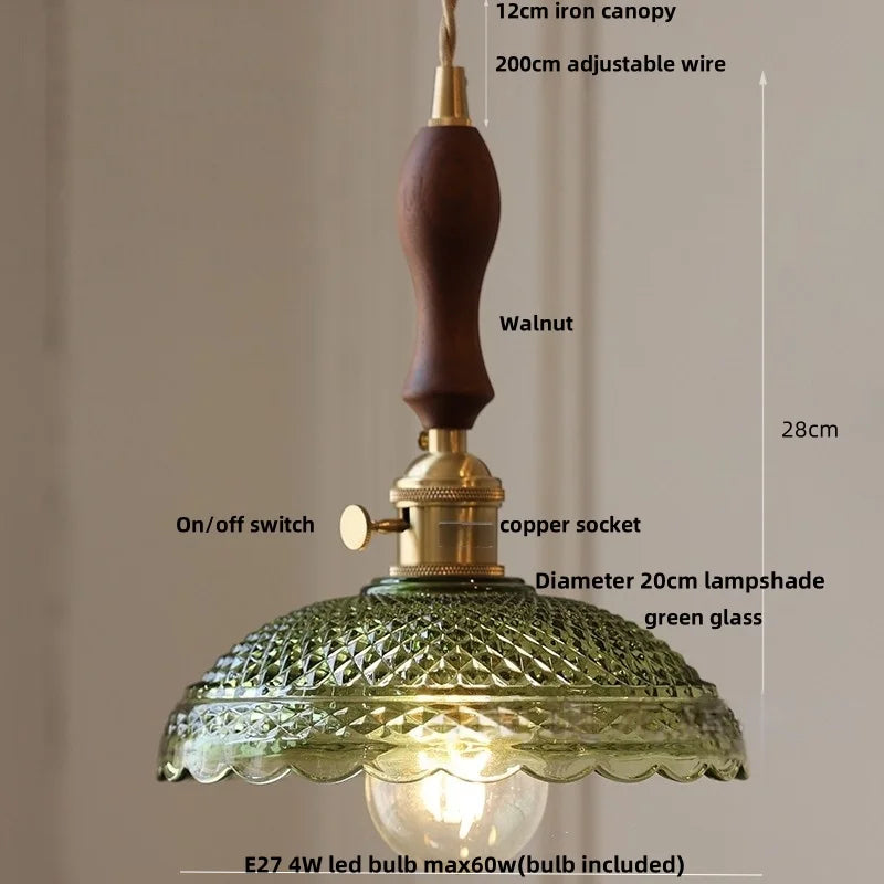 DecorBites™ Acrylic LED Pendant Light: Copper Walnut Wood Flower Hang Lamp