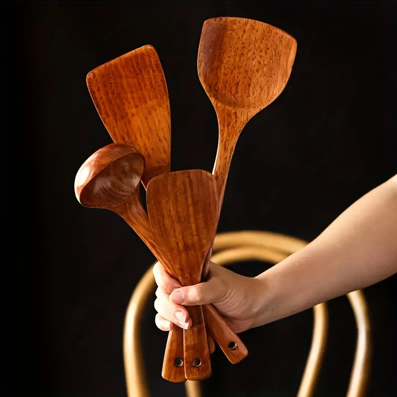 DecorBites™ 4-Piece Wooden Kitchen Utensil Set | Eco-Friendly Cooking Spoons and Spatula