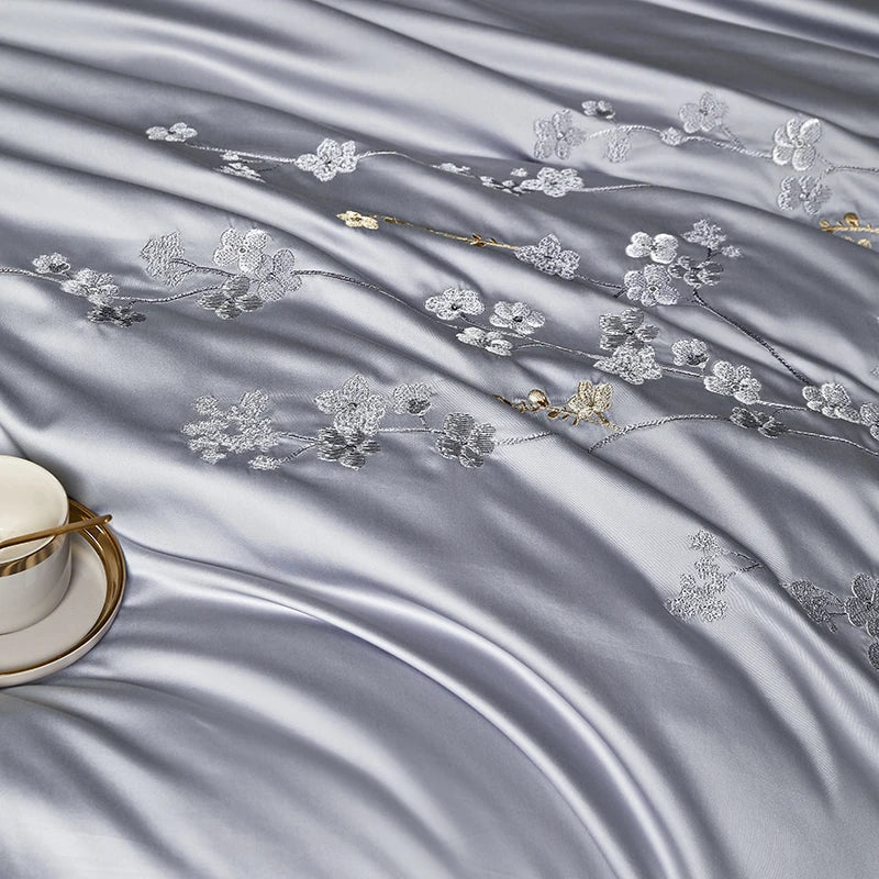DecorBites™ Egyptian Cotton Flowers Embroidery Bedding Set 6-Piece Home Textiles