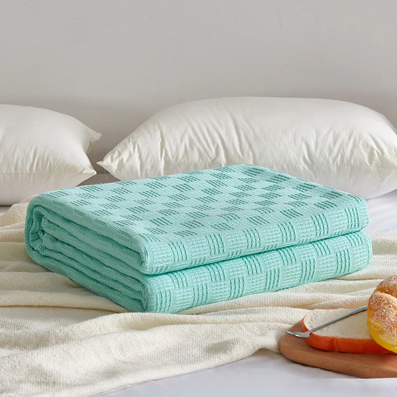 DecorBites™ Cotton Waffle Towel Quilt Single Blanket for Office & Picnics