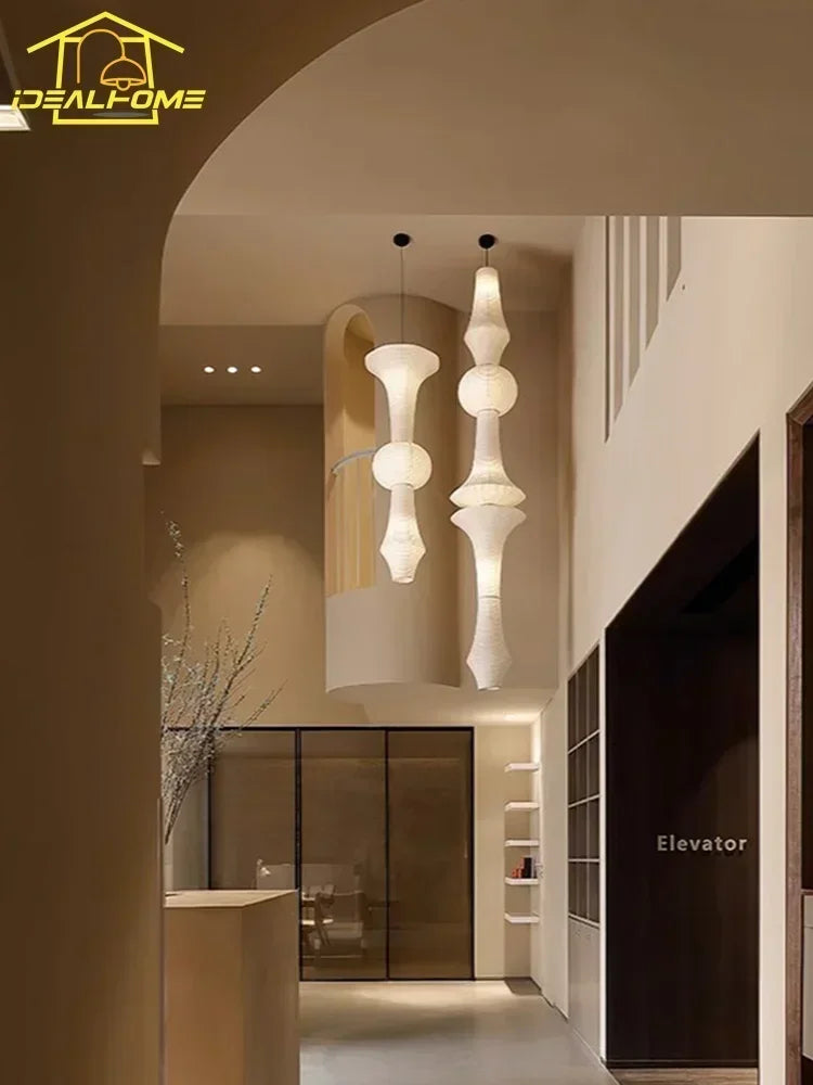 Akari-Style White Paper Wabi-Sabi Pendant Light