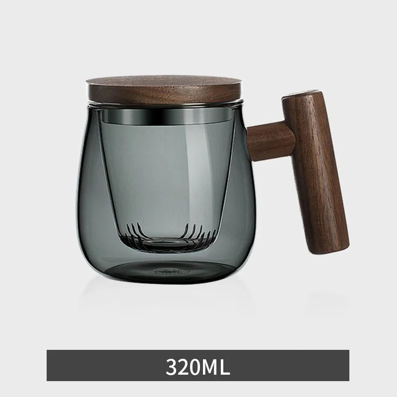 DecorBites™ Glass Tea Cup Set with Wood Handle for Puer, Heat Resistant Kung Fu Style
