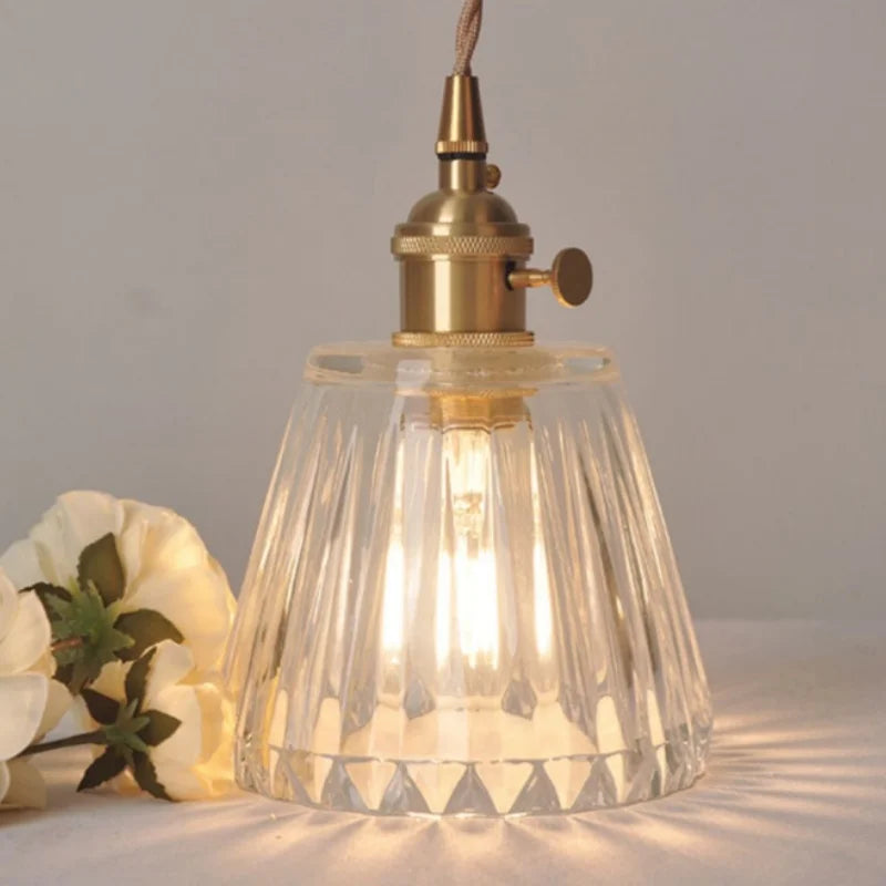 DecorBites™ Clear Glass LED Pendant Light Fixture Modern Copper Knob Switch Hang Lamp