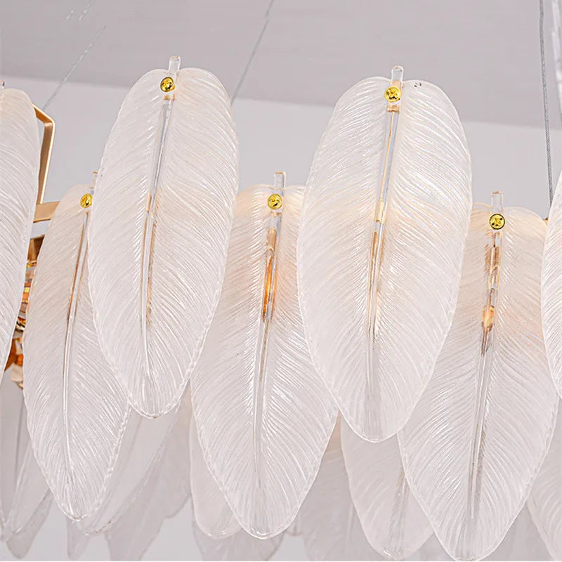 Feather Glass Gold Pendant Light