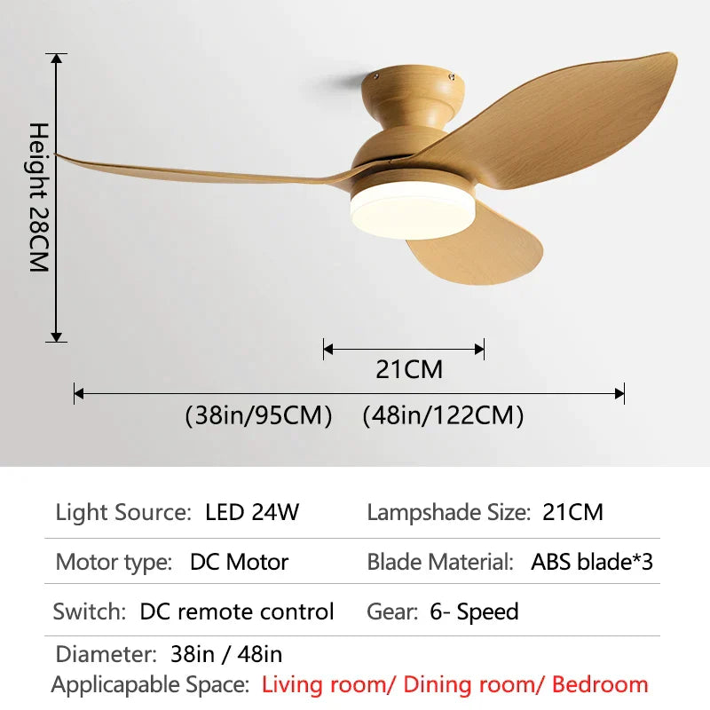 DecorBites™ 48" Black Low Floor Ceiling Fan with Modern Design and LED Light
