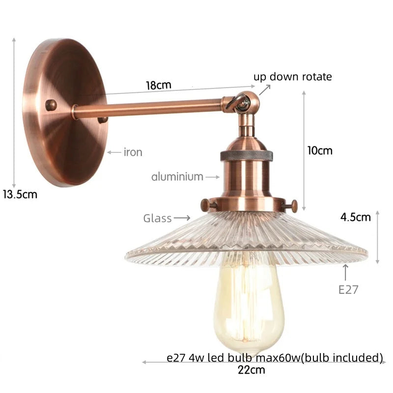 مصابيح حائط LED صناعية لوفت من DecorBites™ لغرفة النوم، مصباح درج بقابس