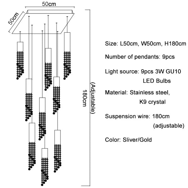 DecorBites™ Crystal LED Chandelier: Modern Luxury Staircase Hanging Fixture for Indoor Spaces