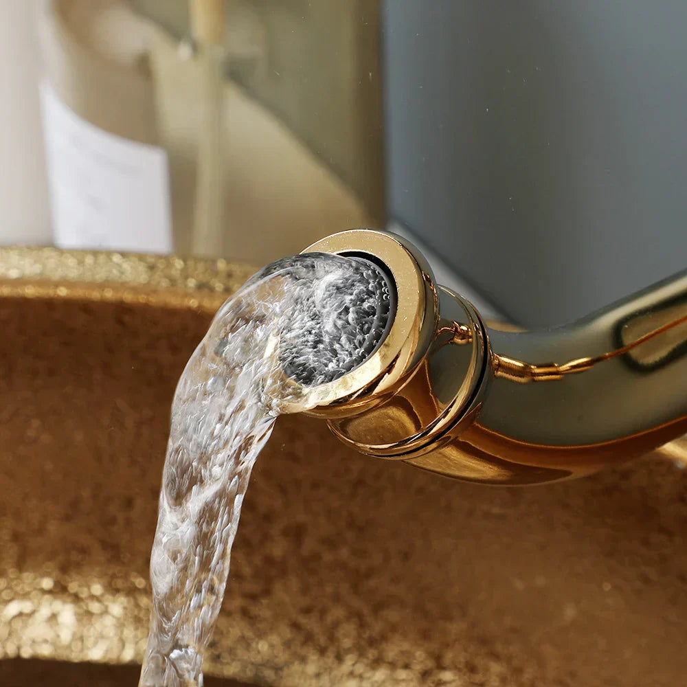 DecorBites™ Golden Ceramic Bathroom Basin Set with Gold Faucet and Mixer Taps