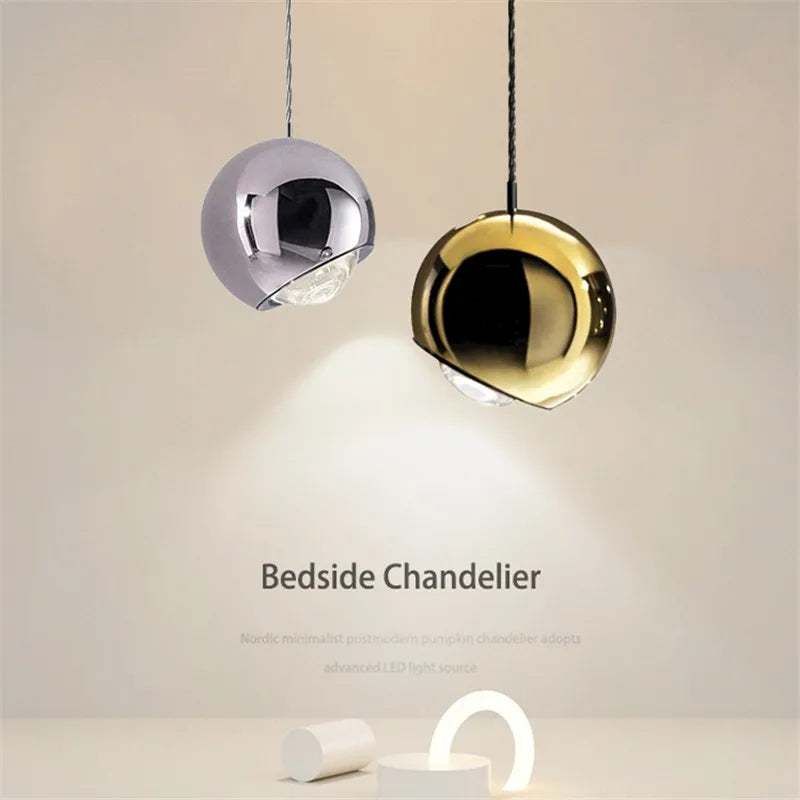 DecorBites™ مصباح LED متدلي بكرة كروم ذهبية للمطبخ، غرفة النوم، غرفة الطعام