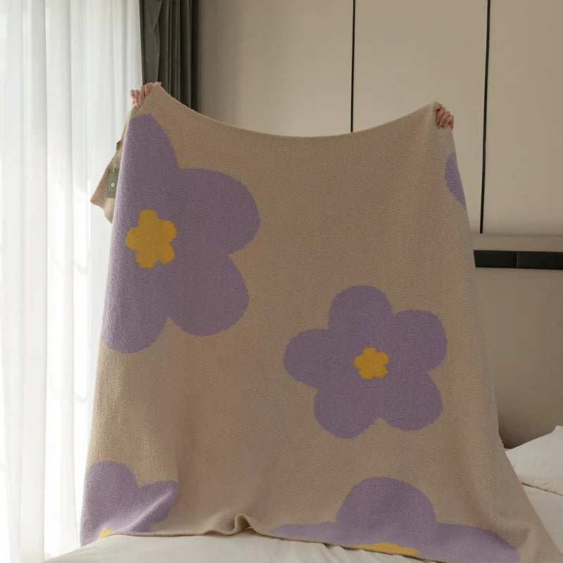 بطانية زهور كورية كاواي من DecorBites™: سجادة ناعمة لغرفة النوم، الأريكة، المكتب - بطانية رمي منسوجة مفردة