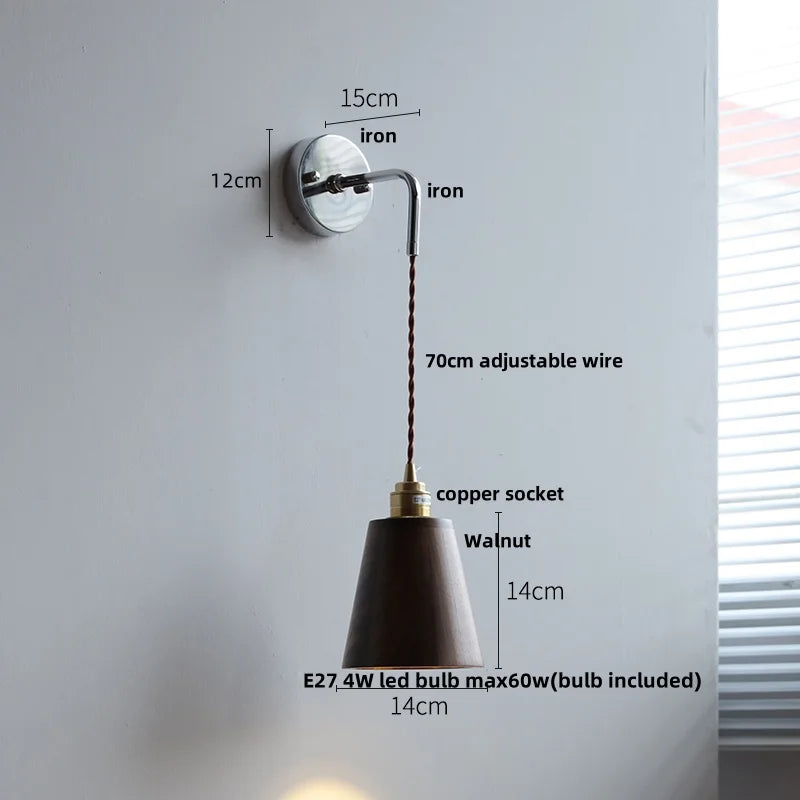 DecorBites™ Ash Wood LED Wall Light with Pull Chain Switch, Japanese Style Bedside Lamp
