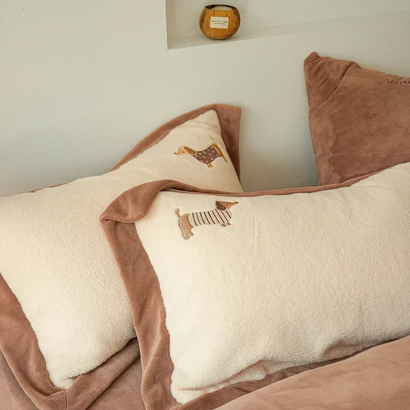 DecorBites™ Embroidered Imitation Cashmere Bedding Set for Queen Bed Warm Winter Cozy Set