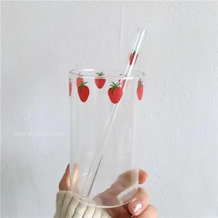 كوب عصير الفراولة اللطيف من DecorBites™ مع ماصات - قدح عصير شفاف وجذاب