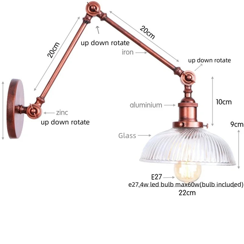 DecorBites™ Adjustable Glass Swing Arm LED Wall Sconce with Pull Chain Switch