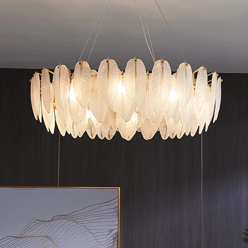 Feather Glass Gold Pendant Light