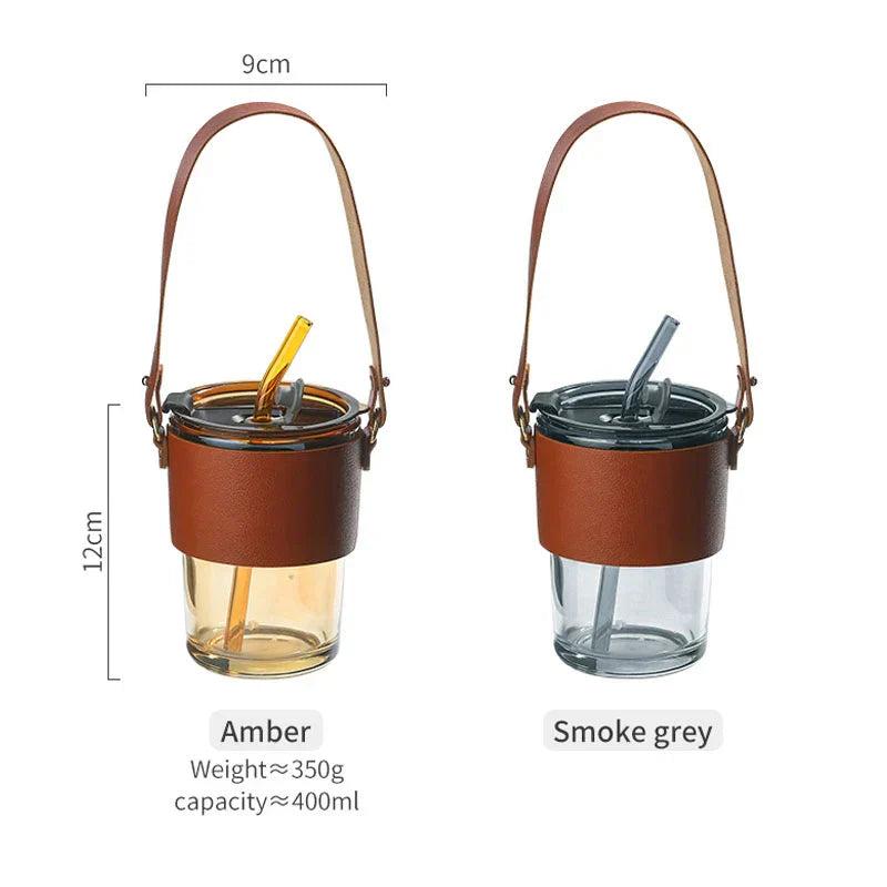 DecorBites™ 450ml Glass Coffee Cup with Lid and Straw | Stylish Heat-Resistant Glass Mug