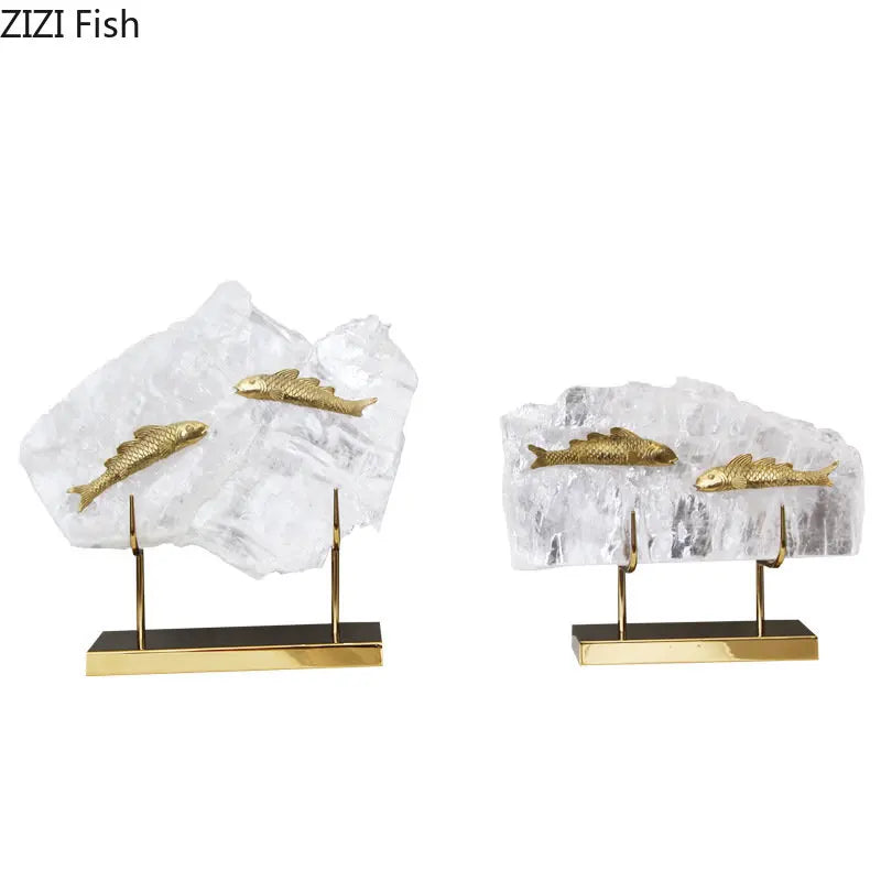 حلية كريستالية على شكل سمكة ذهبية من DecorBites™ لتزيين المنزل، تمثال معدني