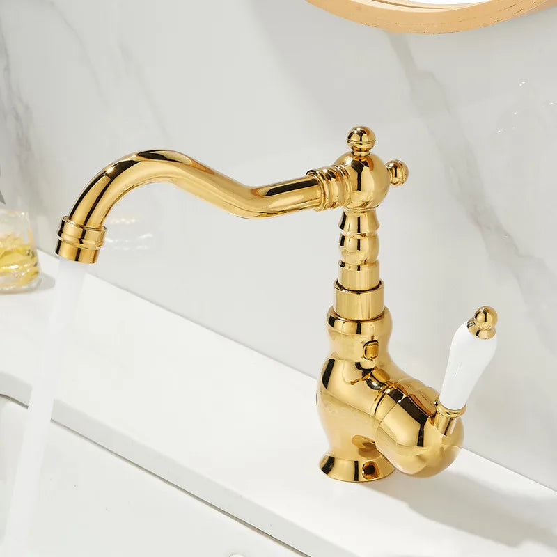 DecorBites™ Robinet de lavabo doré Mitigeur chaud froid à poignée unique