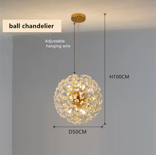 ثرية كريستال ذهبية من DecorBites™: مصباح LED فاخر معلق لغرفة المعيشة والطعام
