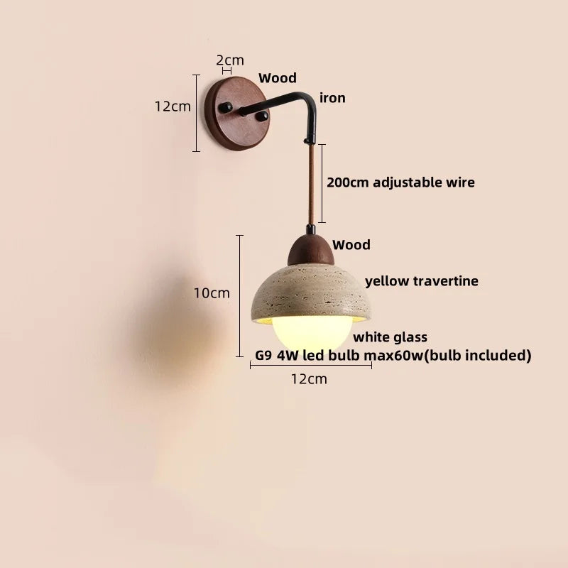 DecorBites™ مصباح حائط LED من حجر الترافرتين الأصفر مصباح سرير حديث