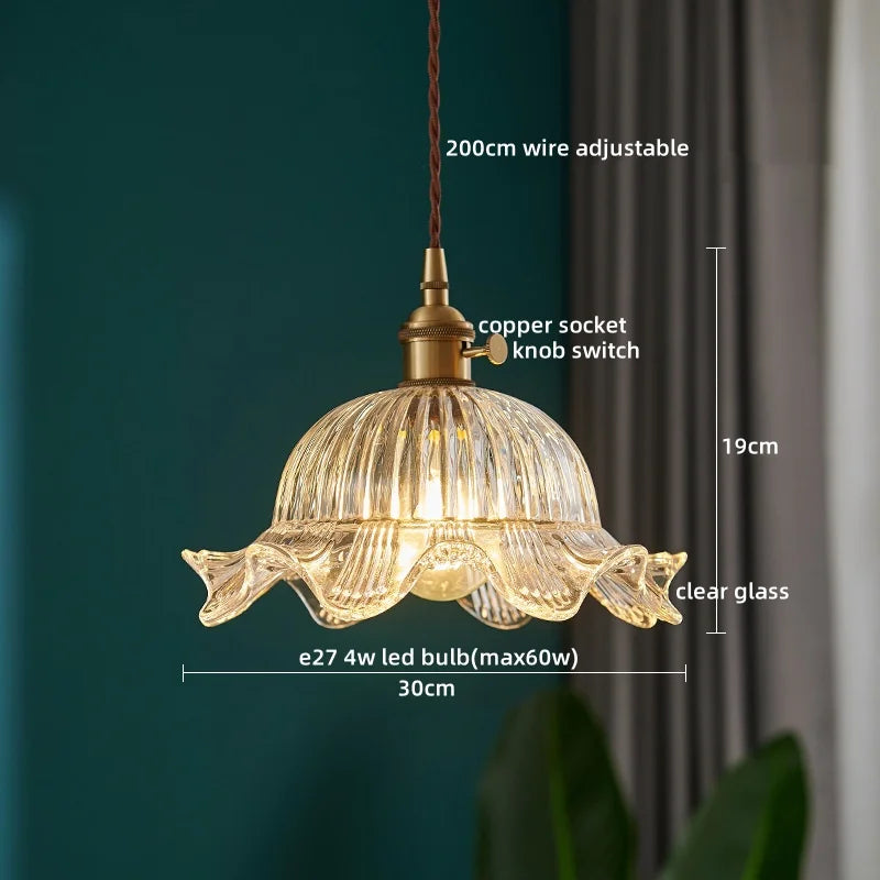 مصباح تعليق LED من DecorBites™ بتصميم ياباني، مصابيح تعليق زجاجية نحاسية