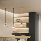 Japanese Glass Pendant Light With Iron Accents