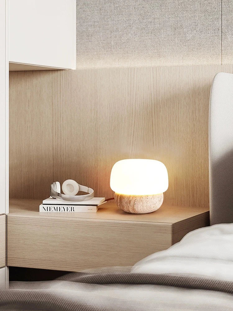 DecorBites™ Cream Mushroom Table Lamp - Soft Warm Light for Bedroom - Retro Stone Design