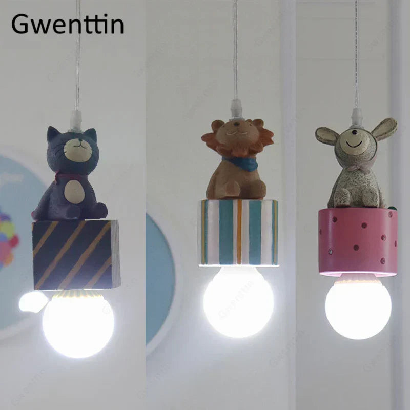 مصباح قلادة على شكل حيوانات للأطفال من DecorBites™: تركيبات إضاءة سقف LED على شكل أرنب وأسد وقطة