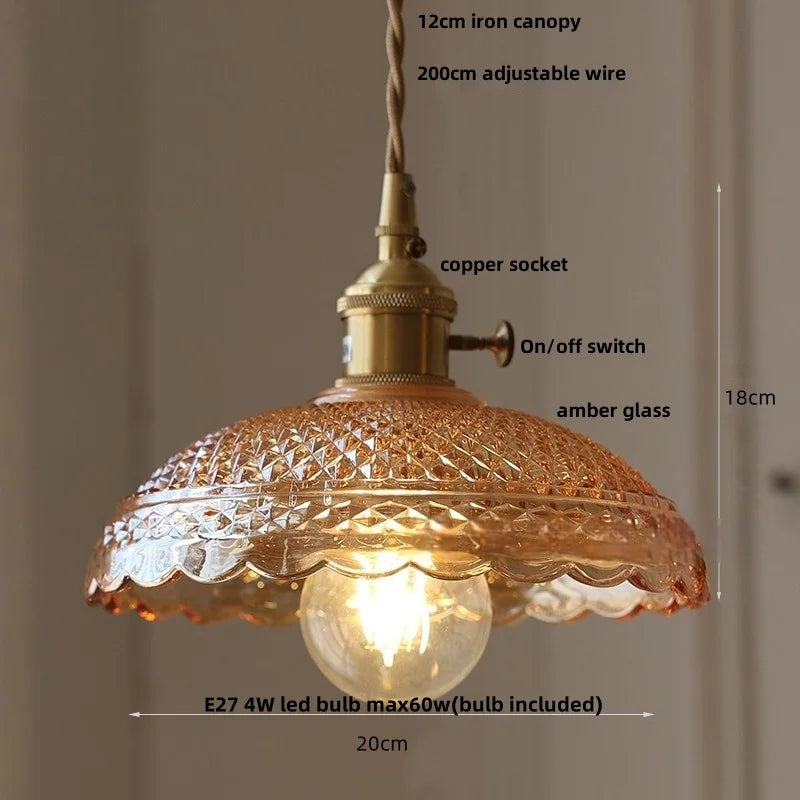 DecorBites™ Acrylic LED Pendant Light: Copper Walnut Wood Flower Hang Lamp
