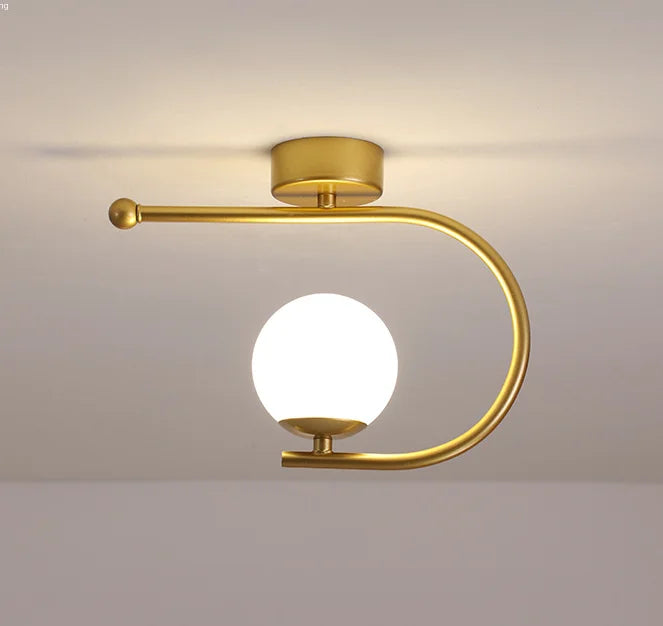 DecorBites™ مصباح سقف LED زجاجي ذهبي، ديكور منزلي بسيط لغرفة المعيشة وغرفة النوم