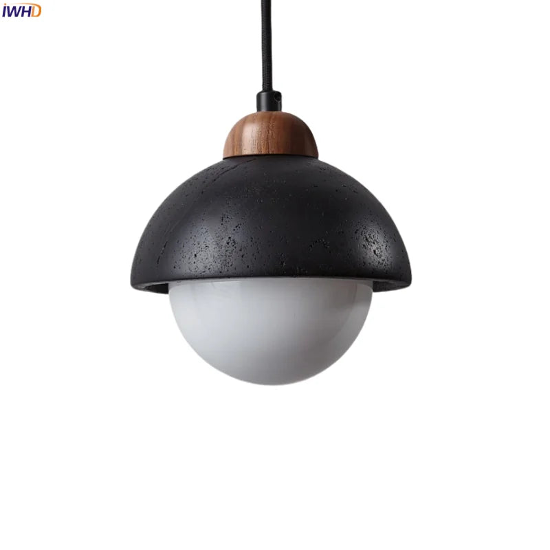 DecorBites™ Glass Ball LED Pendant Lights Black Travertine Wabi Sabi Hanging Lamp