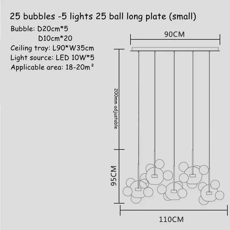DecorBites™ Art Deco Glass Bubble Chandelier: Customized for Living Room, Dining Room, Bar