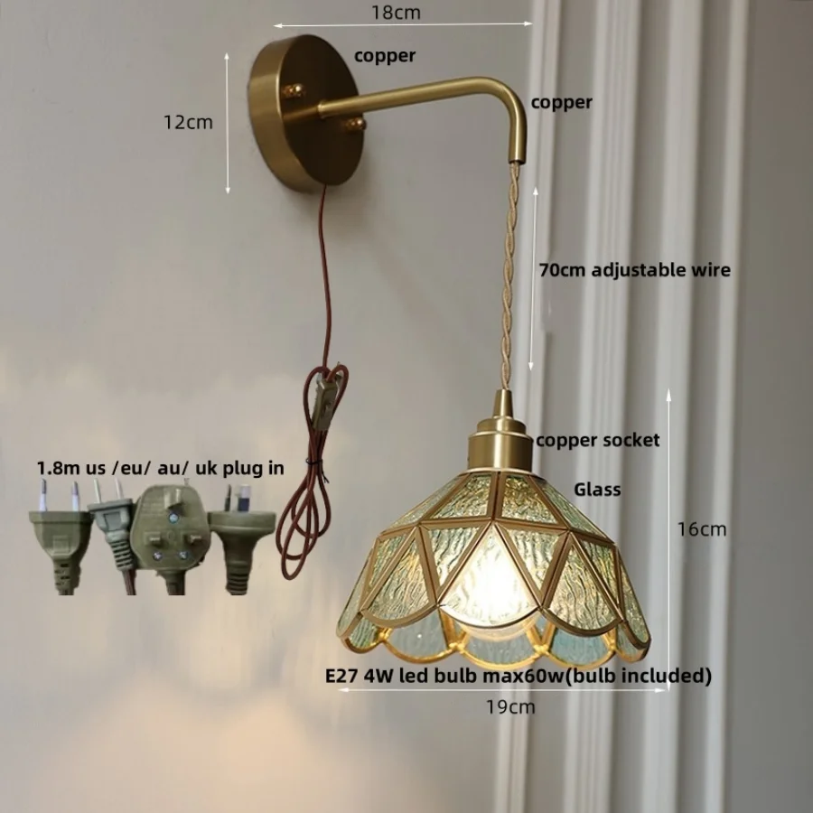 DecorBites™ Amber Glass LED Wall Light Modern Nordic Bedroom Reading Lamp