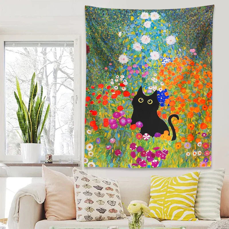 DecorBites™ Garden Cat Tapestry Wall Hanging - Psychedelic Bohemia Room Art Home Decor