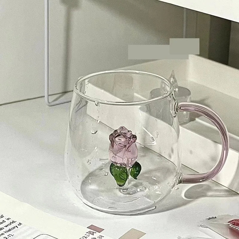 DecorBites™ 3D Rose Champagne Flute Glass: Unique Custom Wine Goblet Cup with Rose Inside