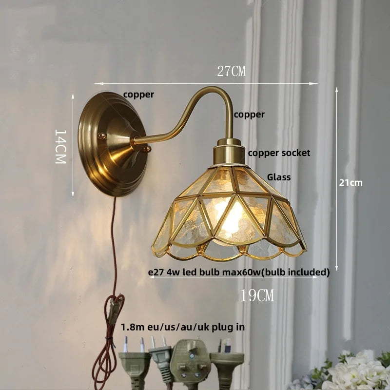 DecorBites™ Glass Brass Wall Sconce LED Light Fixture for Dining Living Room Bathroom Mirror