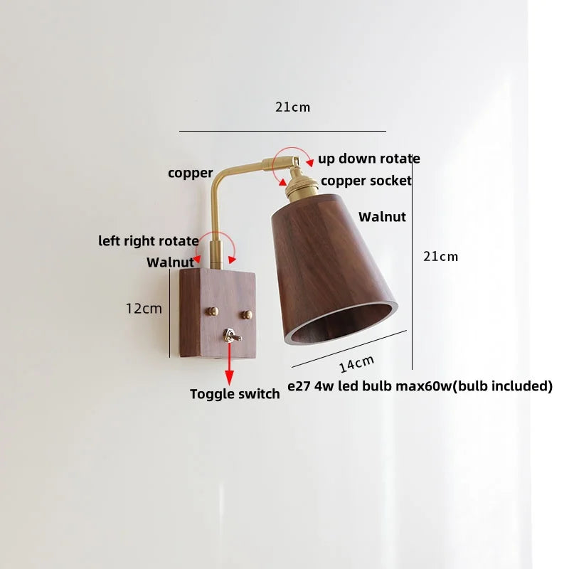 DecorBites™ Clear Glass LED Wall Light Walnut Copper Stair Fixture